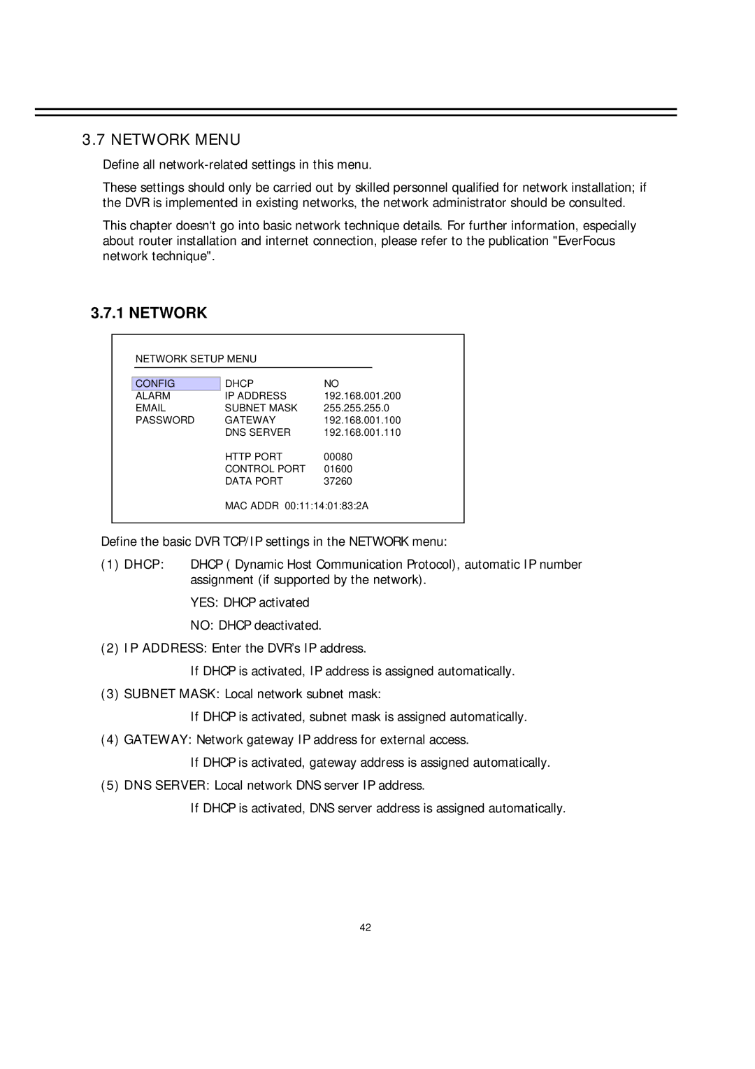 EverFocus EDR-920, EDR-1640 manual Network Menu 