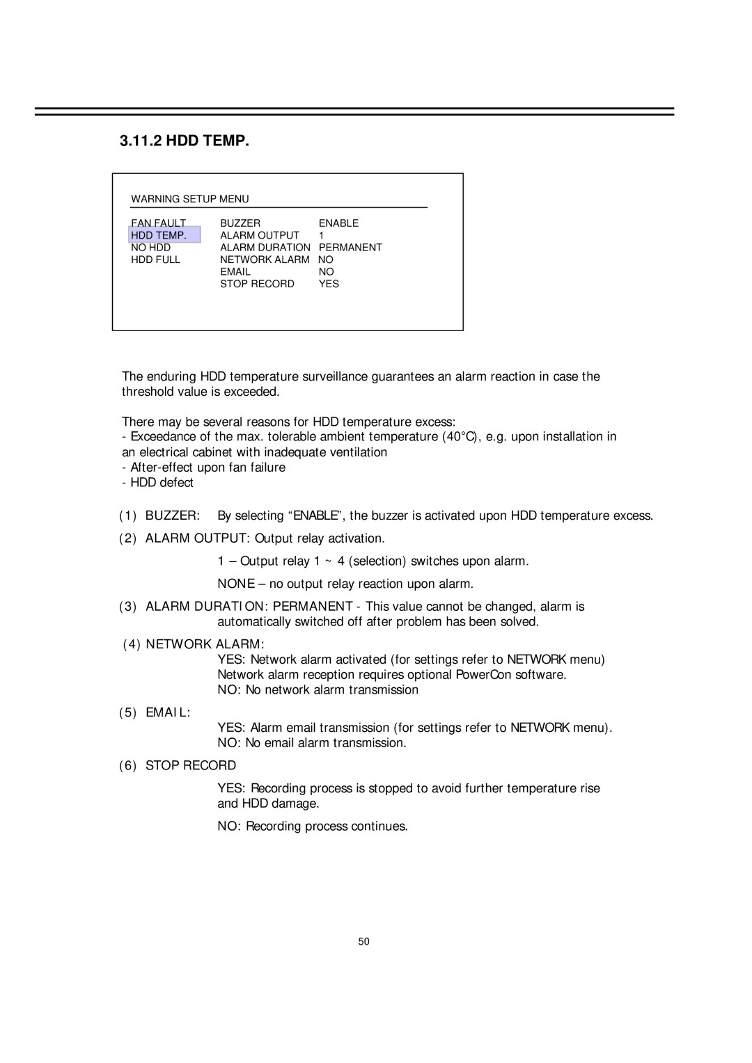 EverFocus EDR-920, EDR-1640 manual HDD Temp, Stop Record 