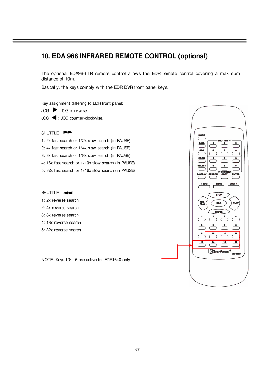 EverFocus EDR-1640, EDR-920 manual EDA 966 Infrared Remote Control optional 