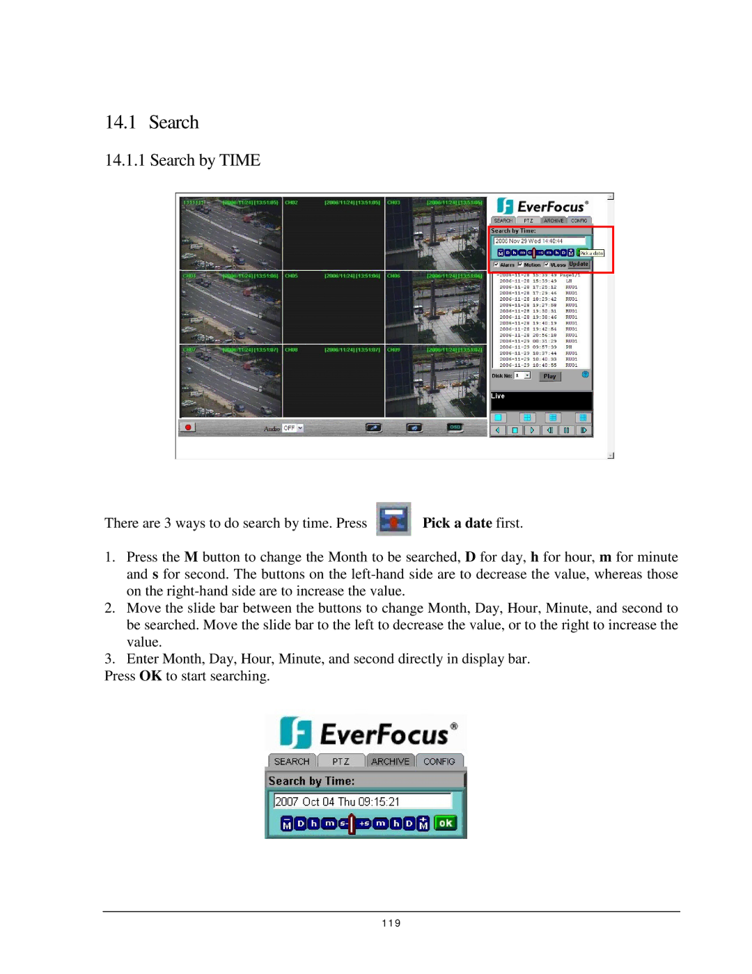 EverFocus EDR 810, EDR 410, EDSR 110, 920 instruction manual Search, Pick a date first 