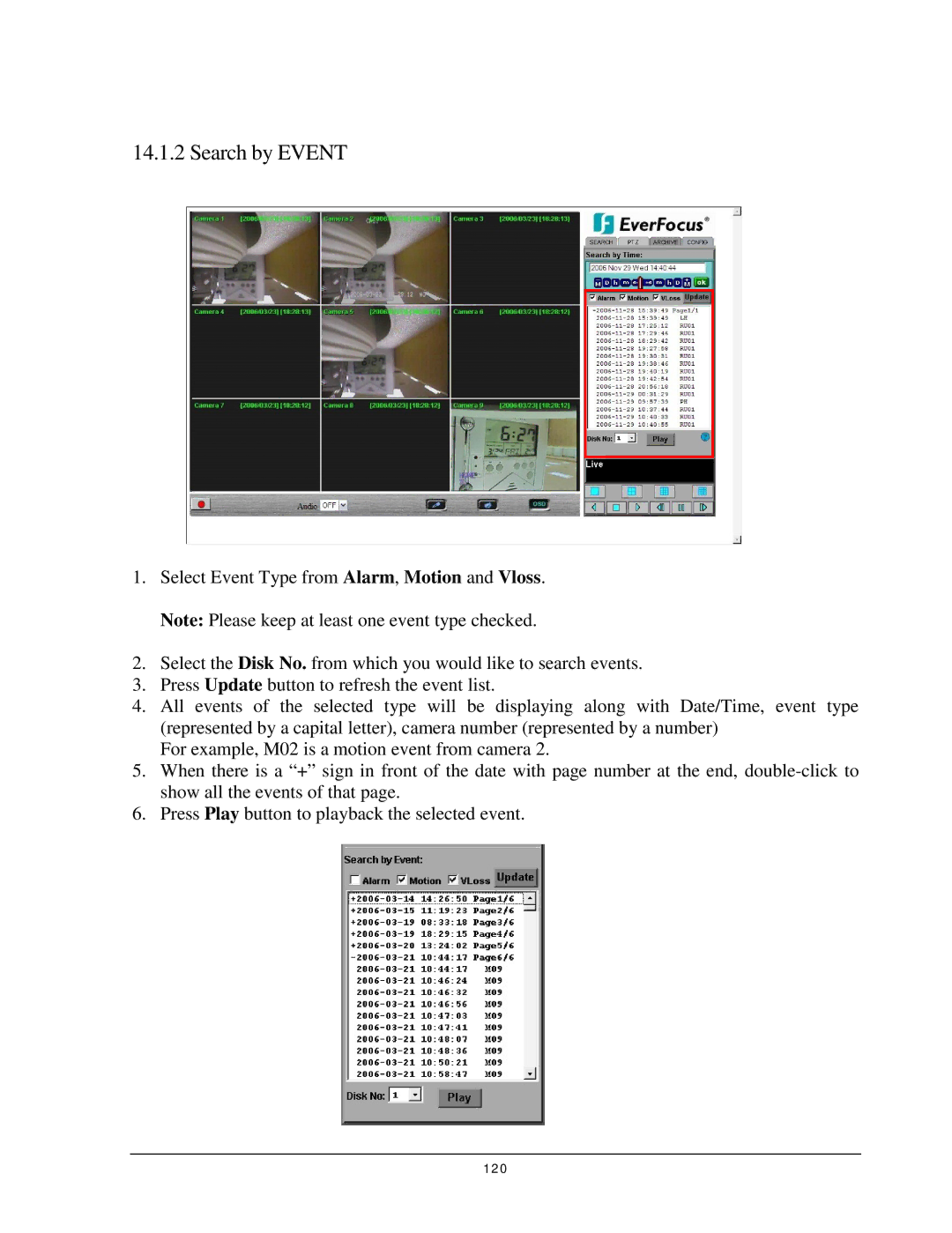 EverFocus EDSR 110, EDR 410, EDR 810, 920 instruction manual Search by Event 