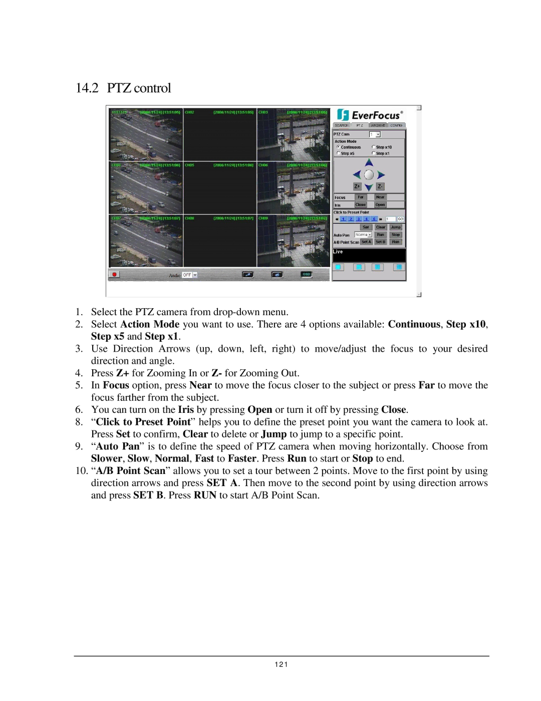 EverFocus 920, EDR 410, EDR 810, EDSR 110 instruction manual PTZ control 