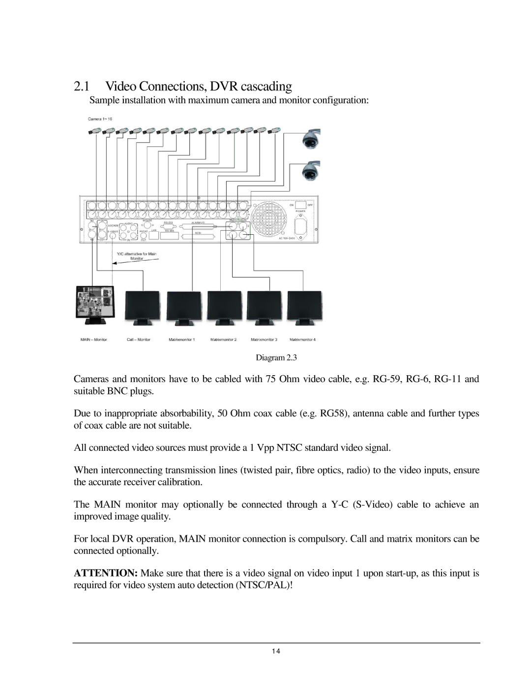 EverFocus EDR 410, EDR 810, EDSR 110, 920 instruction manual Video Connections, DVR cascading 