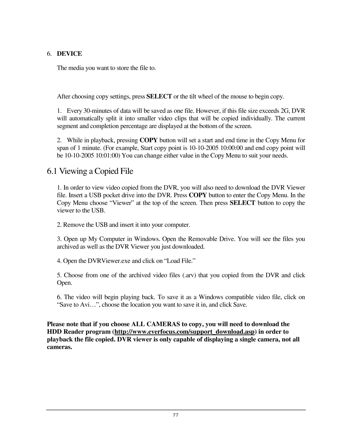 EverFocus 920, EDR 410, EDR 810, EDSR 110 instruction manual Viewing a Copied File, Device 