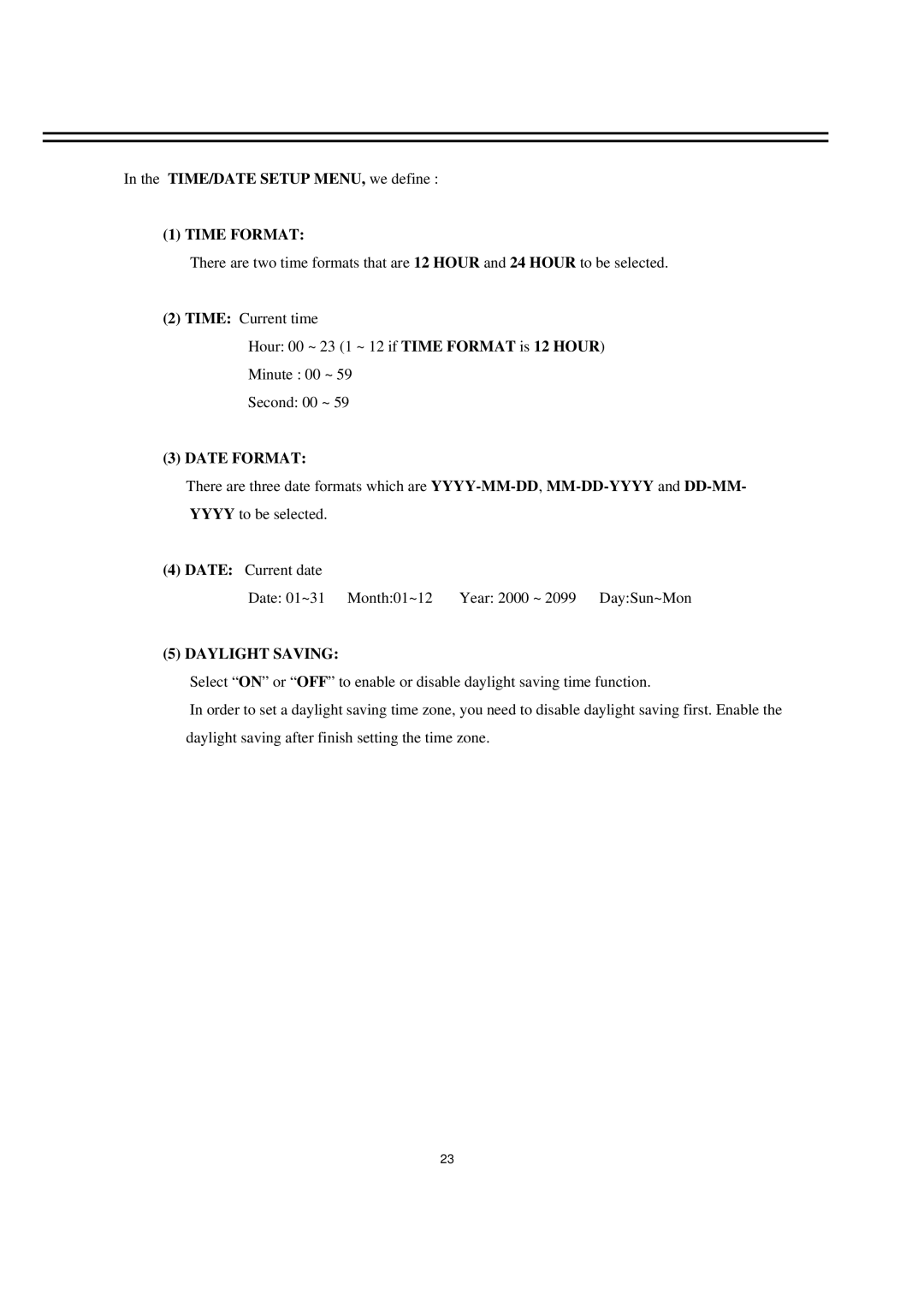 EverFocus EDR1640, EDR1620, EDR920 TIME/DATE Setup MENU, we define, Time Format, Date Format, Daylight Saving 