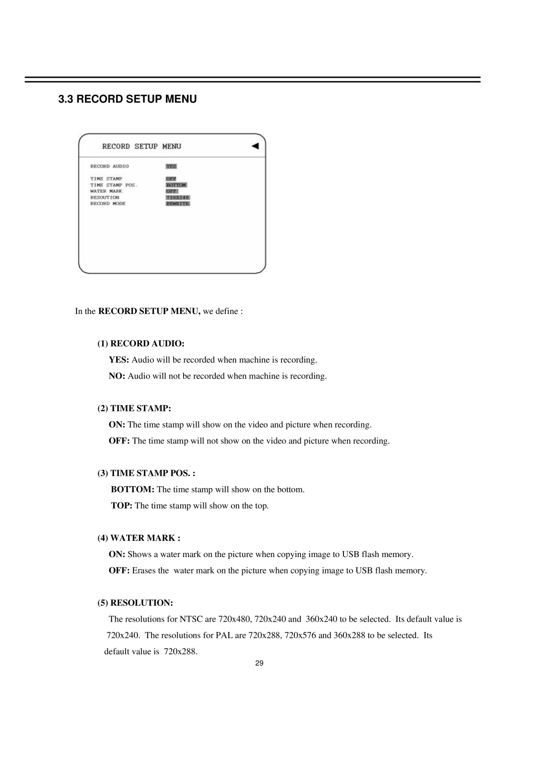 EverFocus EDR1640, EDR1620, EDR920 instruction manual Record Setup Menu 