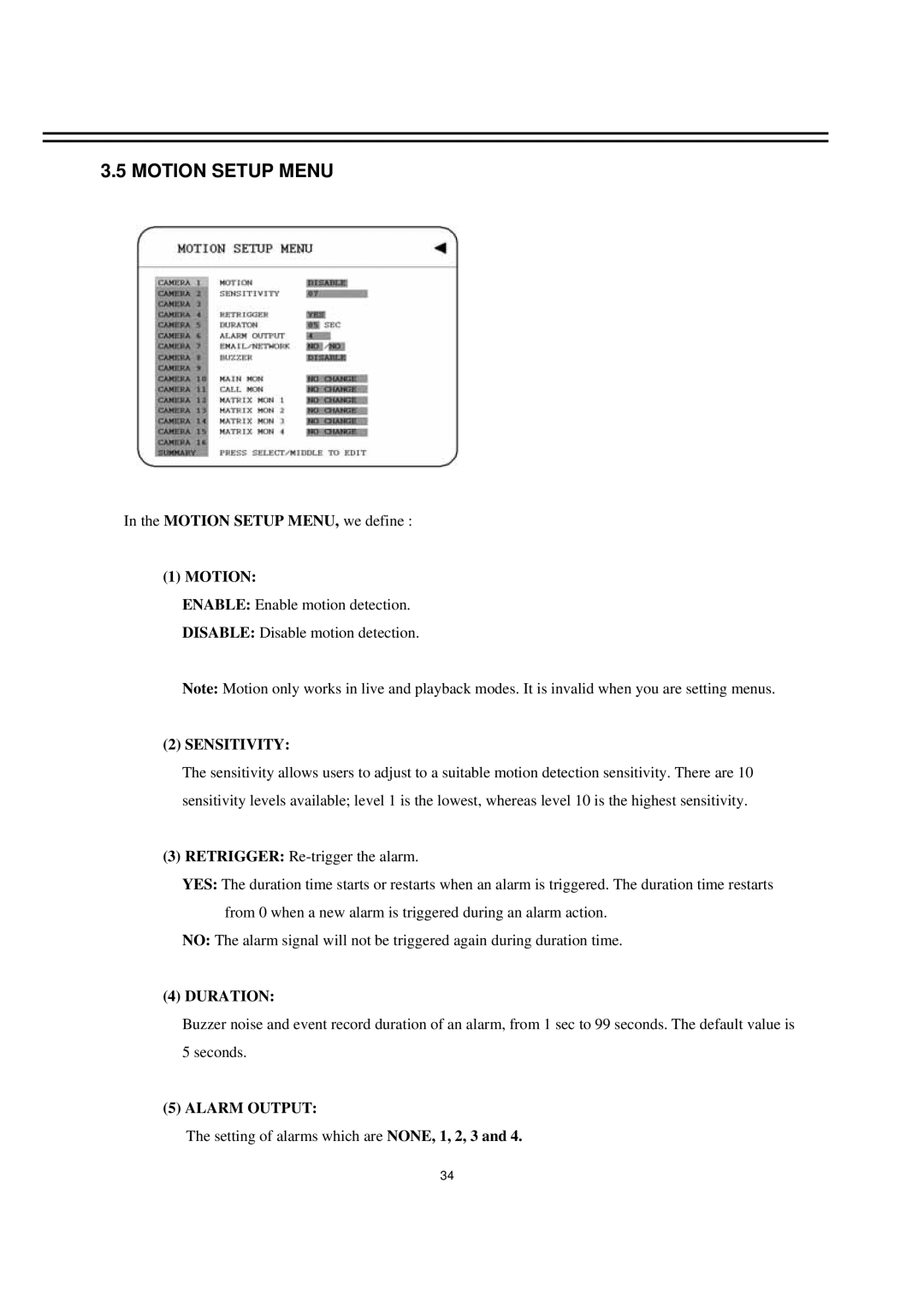 EverFocus EDR920, EDR1640, EDR1620 instruction manual Motion Setup Menu, Motion Setup MENU, we define, Sensitivity 