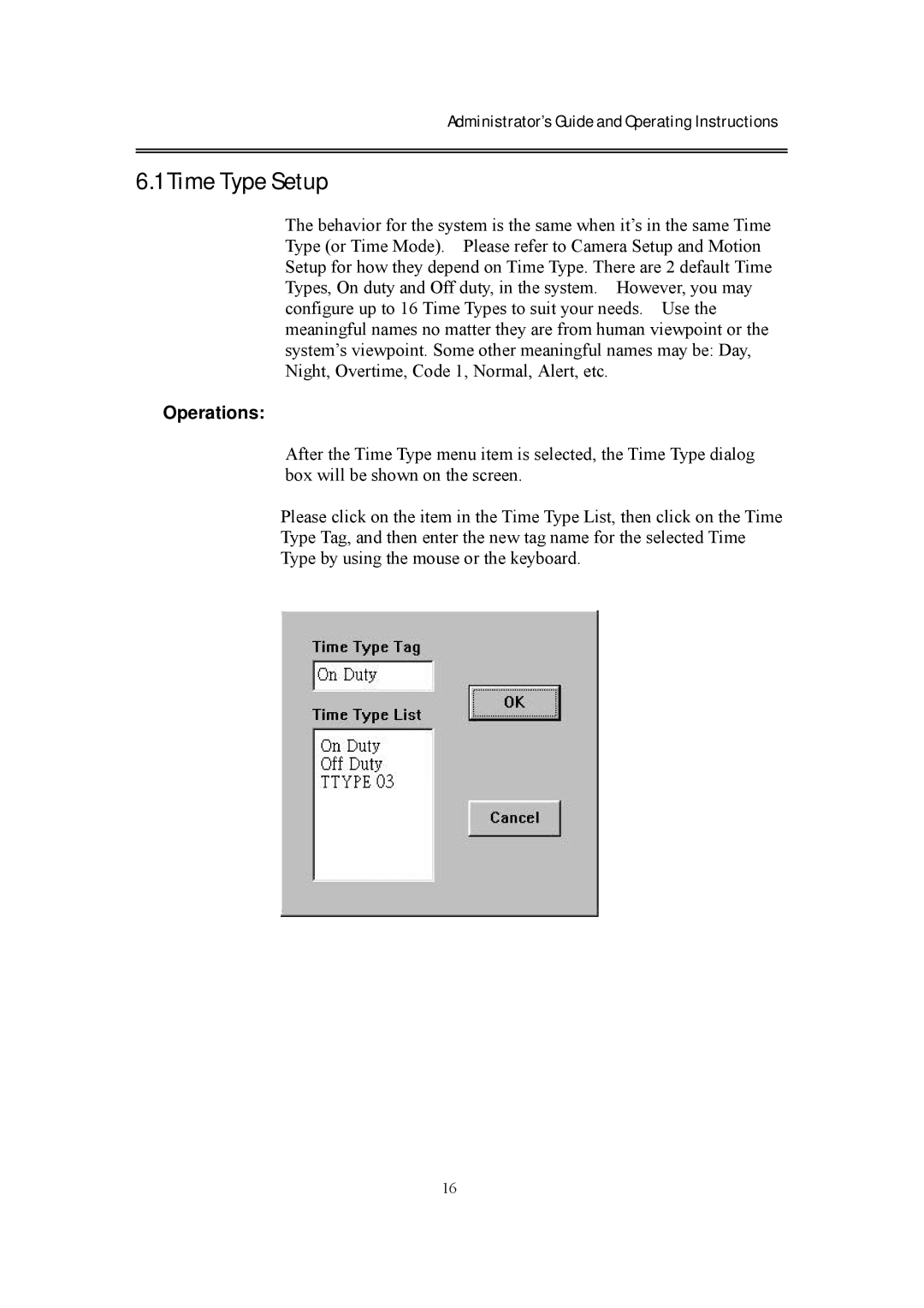 EverFocus eDR400 operating instructions Time Type Setup, Operations 