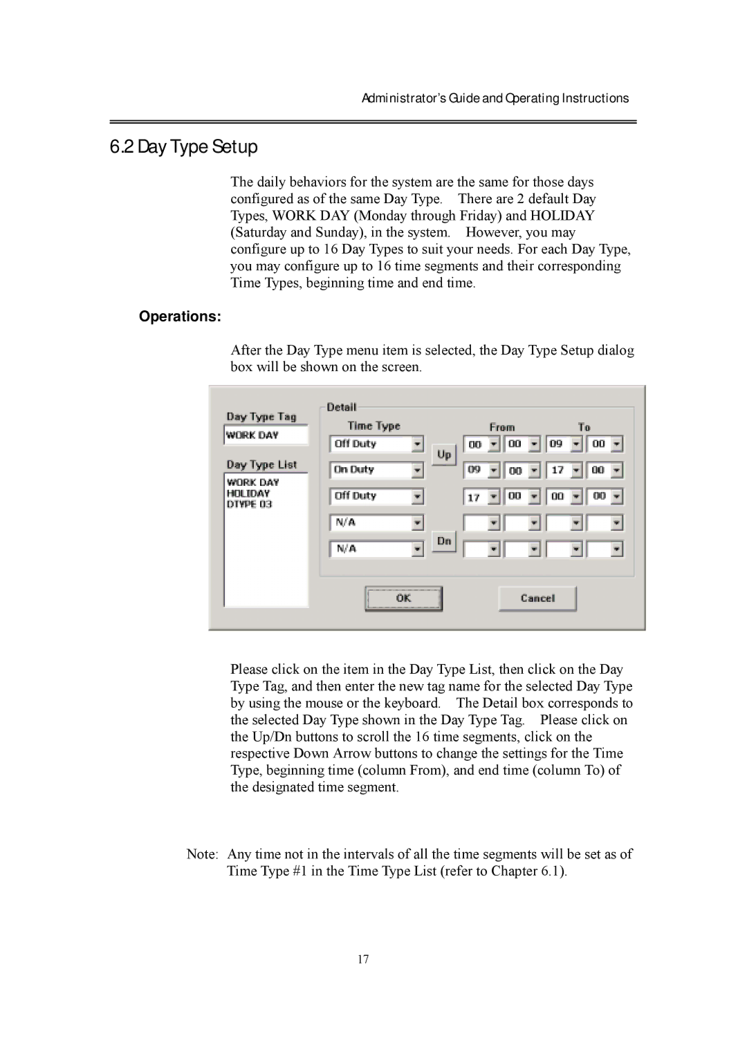 EverFocus eDR400 operating instructions Day Type Setup 