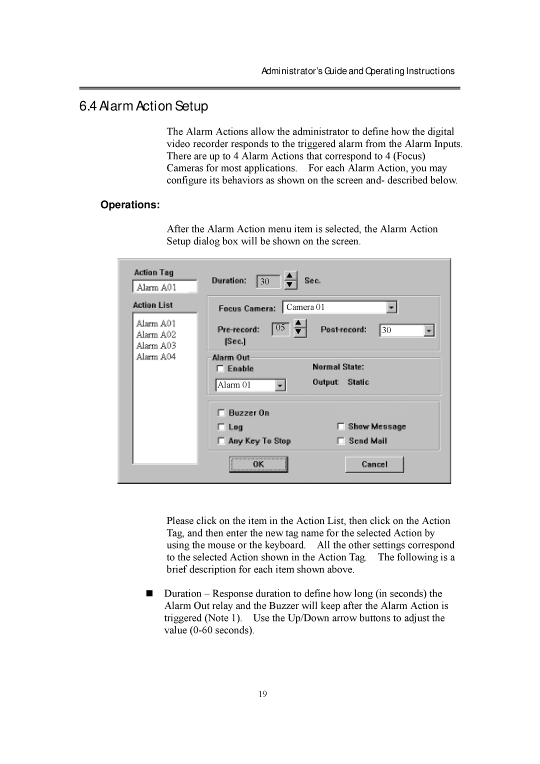 EverFocus eDR400 operating instructions Alarm Action Setup 