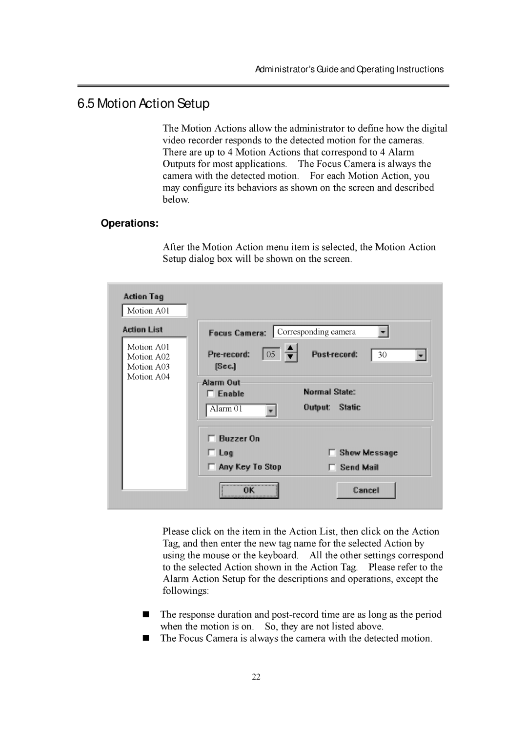 EverFocus eDR400 operating instructions Motion Action Setup 