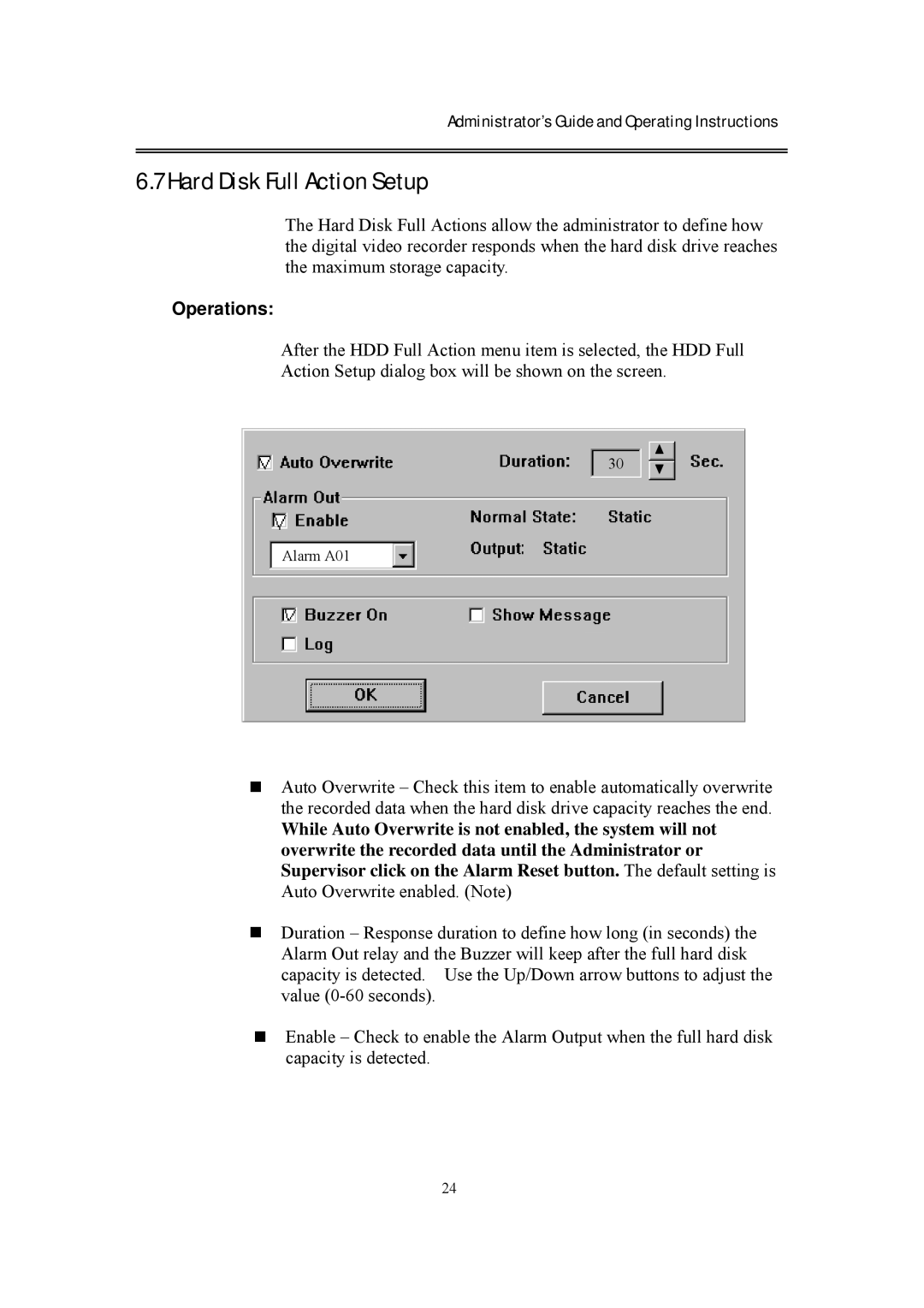 EverFocus eDR400 operating instructions Hard Disk Full Action Setup 