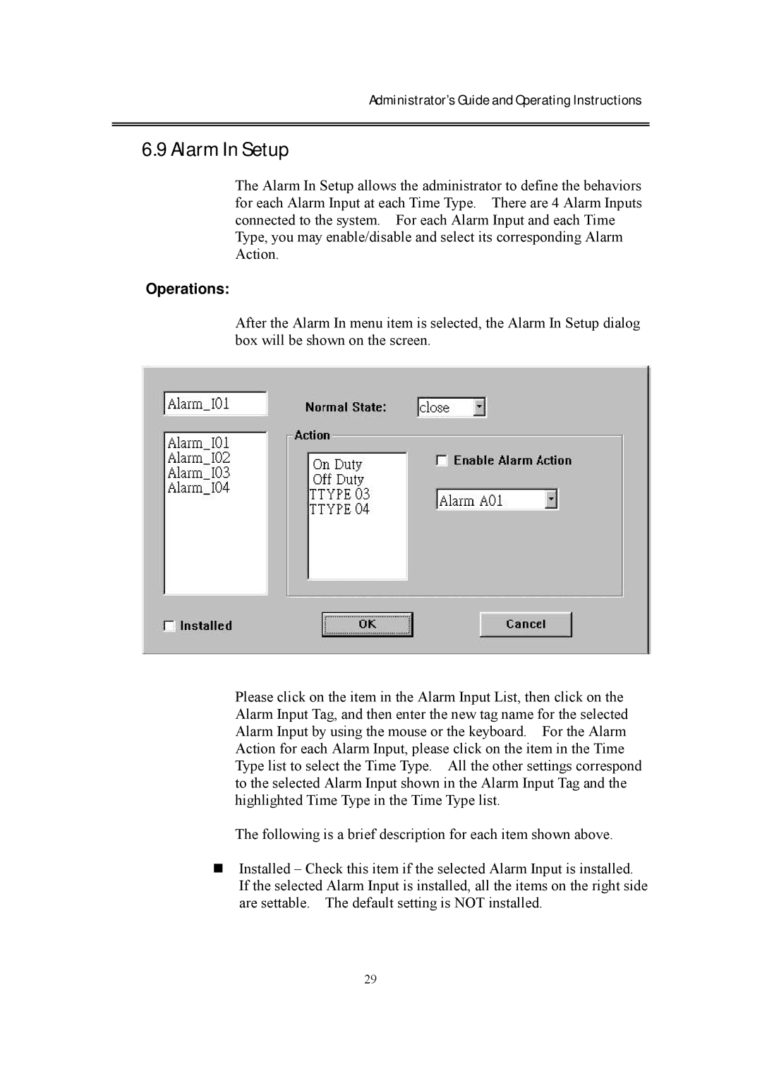 EverFocus eDR400 operating instructions Alarm In Setup 