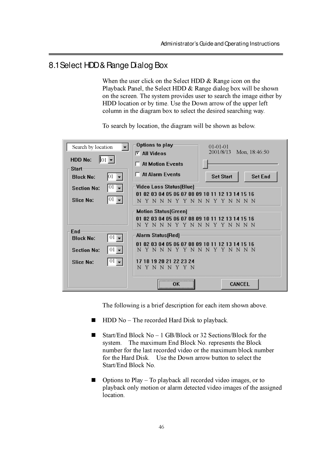 EverFocus eDR400 operating instructions Select HDD & Range Dialog Box 