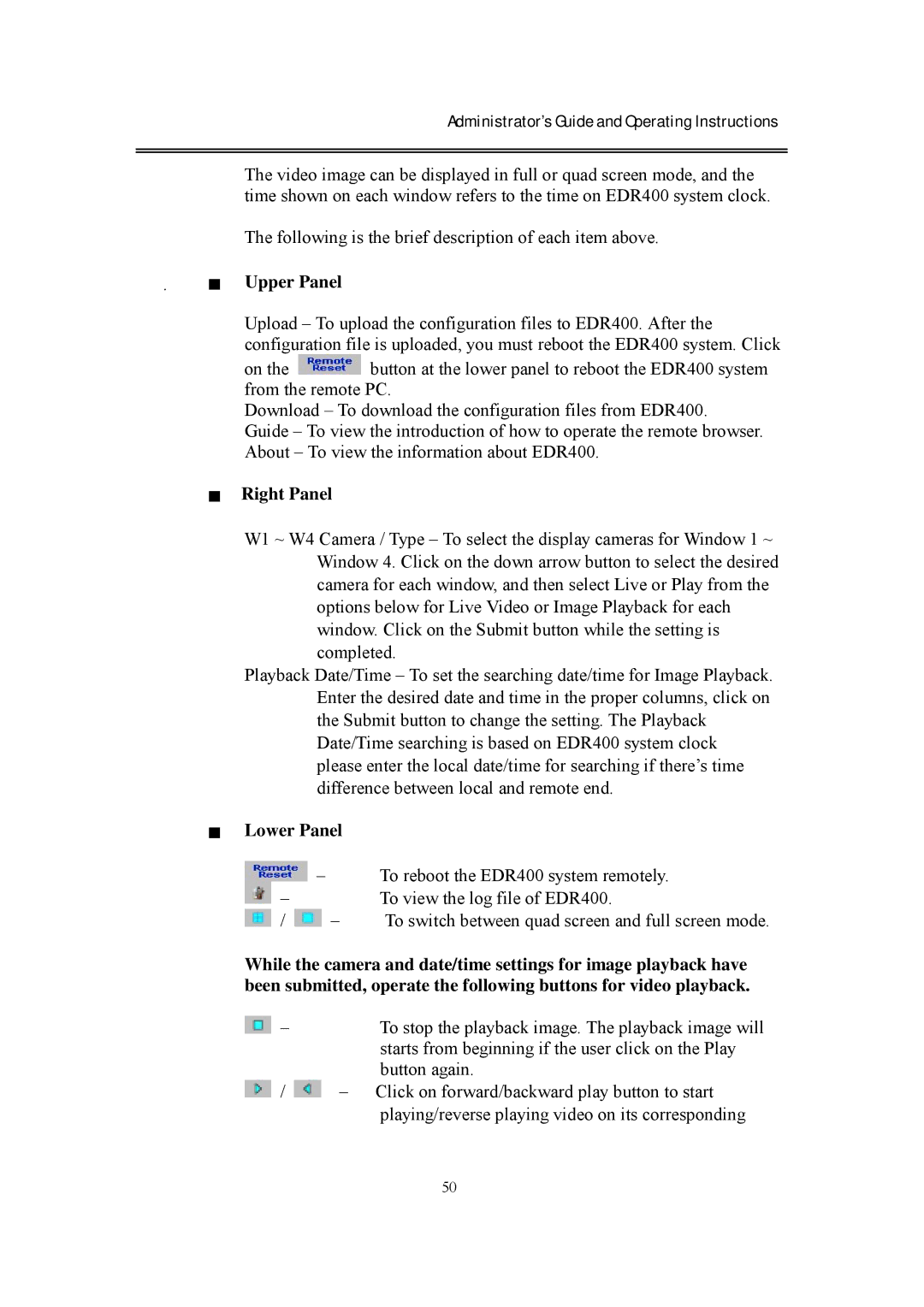 EverFocus eDR400 operating instructions  Upper Panel 