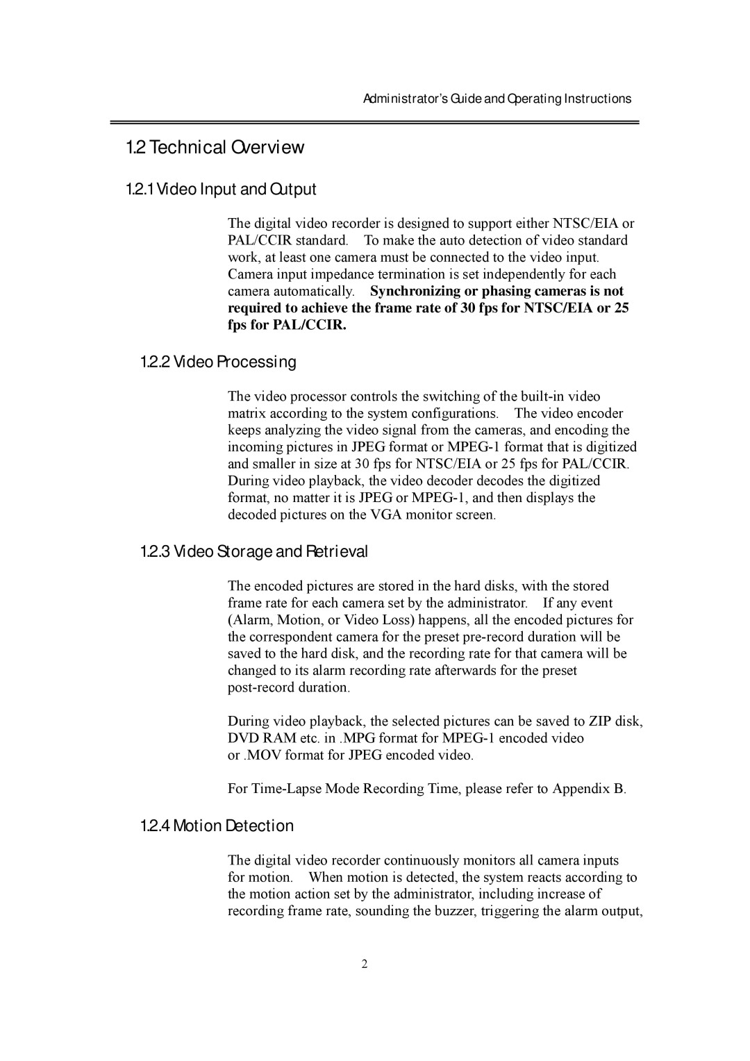 EverFocus eDR400 operating instructions Technical Overview, Video Input and Output 