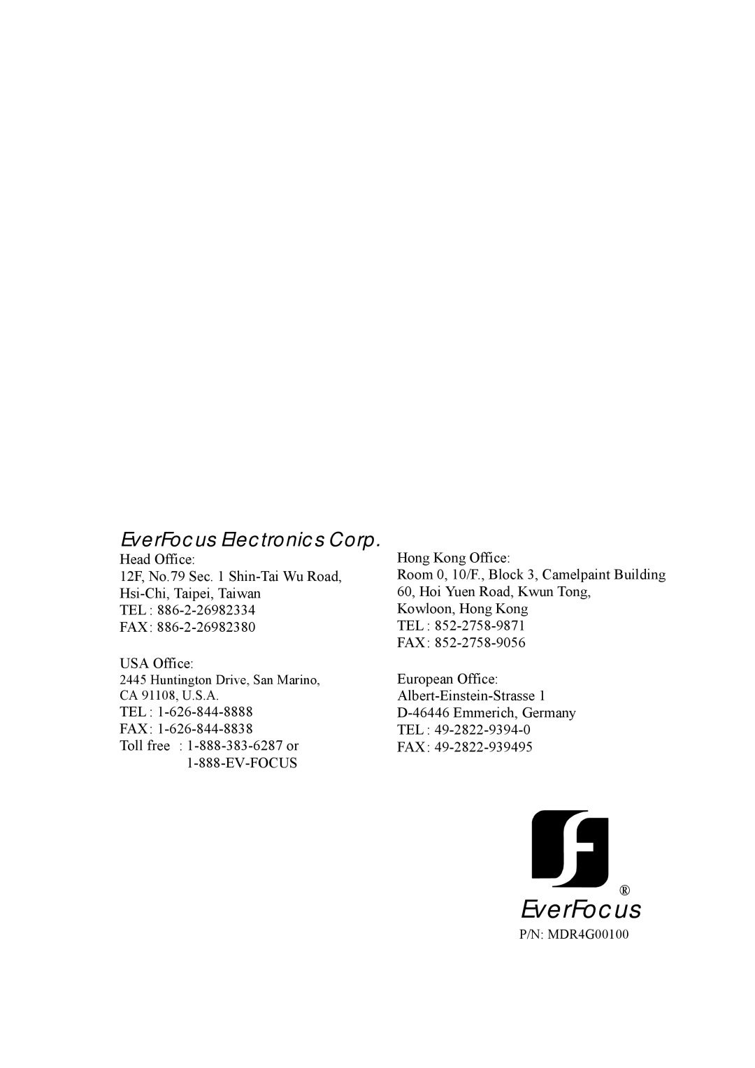 EverFocus eDR400 operating instructions EverFocus 