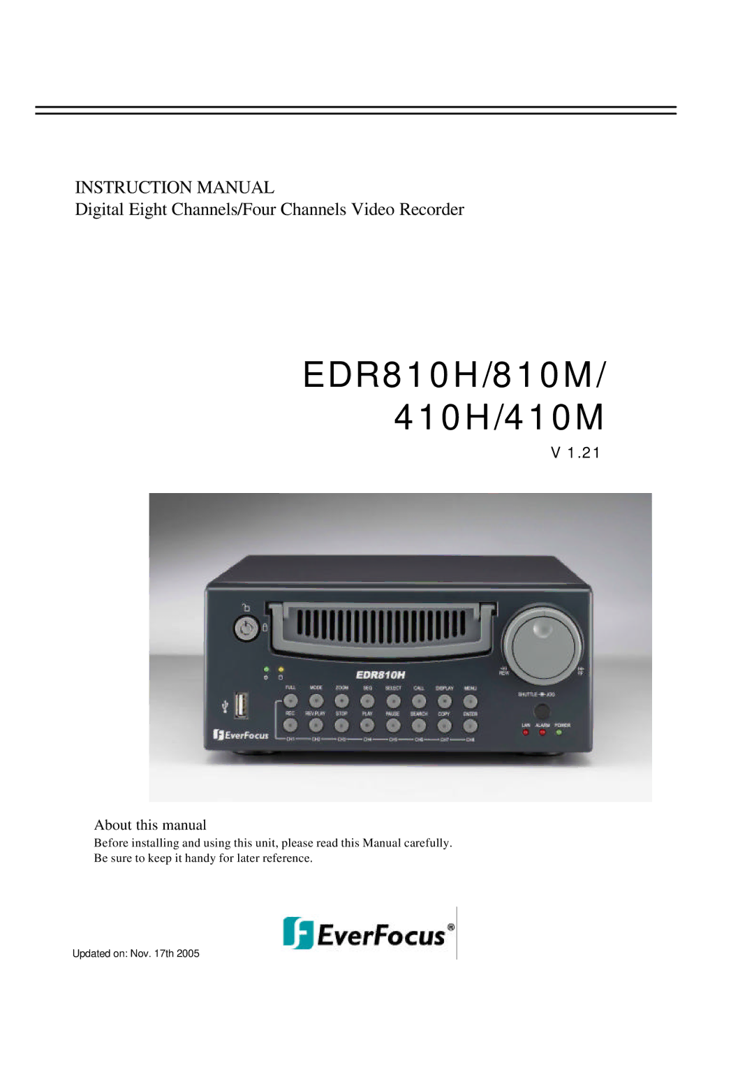 EverFocus instruction manual EDR810H/810M 410H/410M 