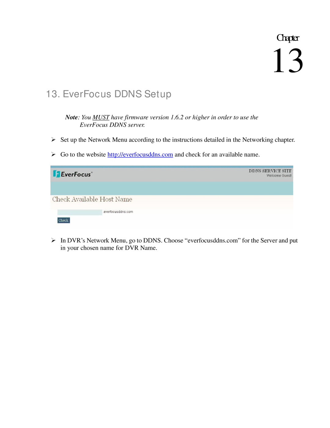 EverFocus EDR410M, EDR810H, EDR410H, EDR810M instruction manual EverFocus Ddns Setup, EverFocus Ddns server 