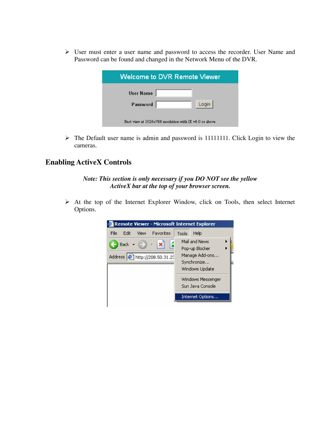 EverFocus EDR810M, EDR810H, EDR410H, EDR410M Enabling ActiveX Controls, ActiveX bar at the top of your browser screen 