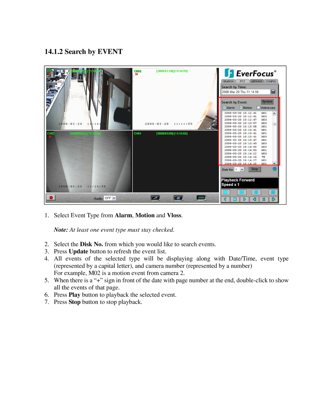 EverFocus EDR810H, EDR410H, EDR810M, EDR410M instruction manual Search by Event 