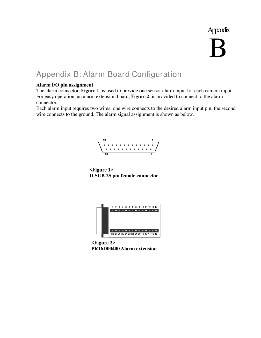 EverFocus EDR410M, EDR810H, EDR410H, EDR810M instruction manual Appendix B Alarm Board Configuration, Alarm I/O pin assignment 