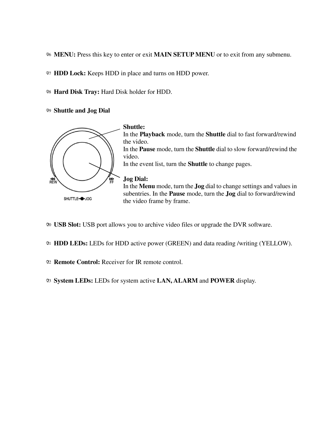 EverFocus EDR410M, EDR810H, EDR410H, EDR810M instruction manual Shuttle and Jog Dial 