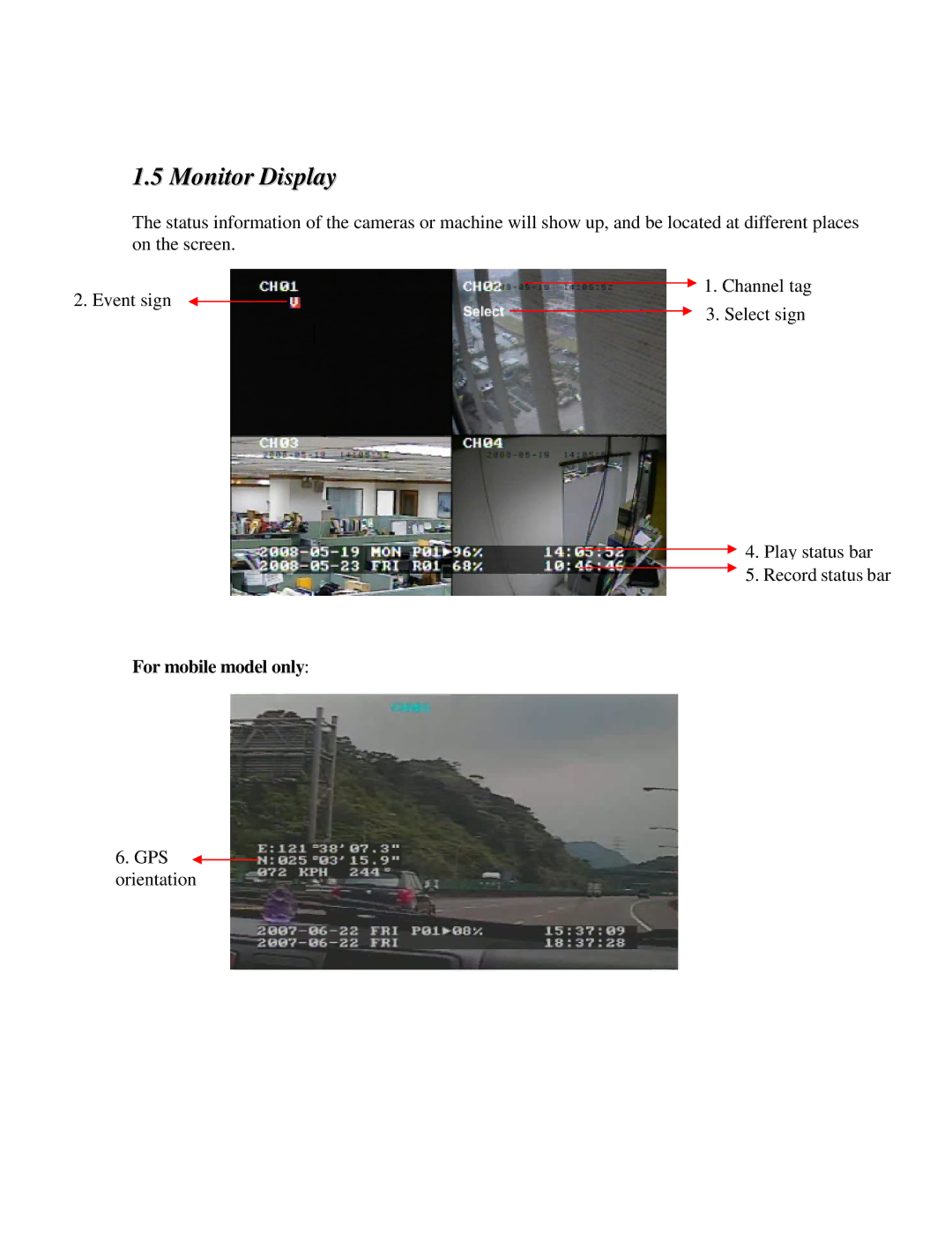 EverFocus EDR410M, EDR810H, EDR410H, EDR810M instruction manual Monitor Display, For mobile model only 