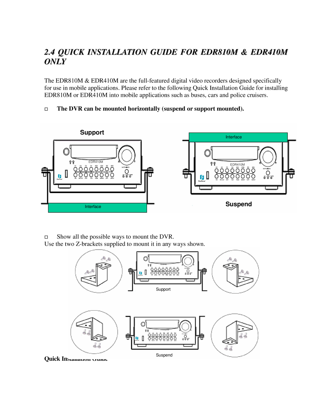 EverFocus EDR810H, EDR410H instruction manual Quick Installation Guide for EDR810M & EDR410M only 