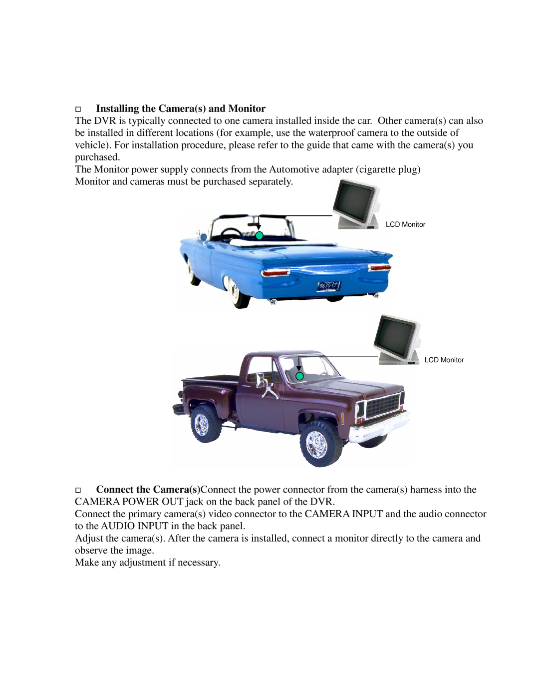 EverFocus EDR410M, EDR810H, EDR410H, EDR810M instruction manual  Installing the Cameras and Monitor 