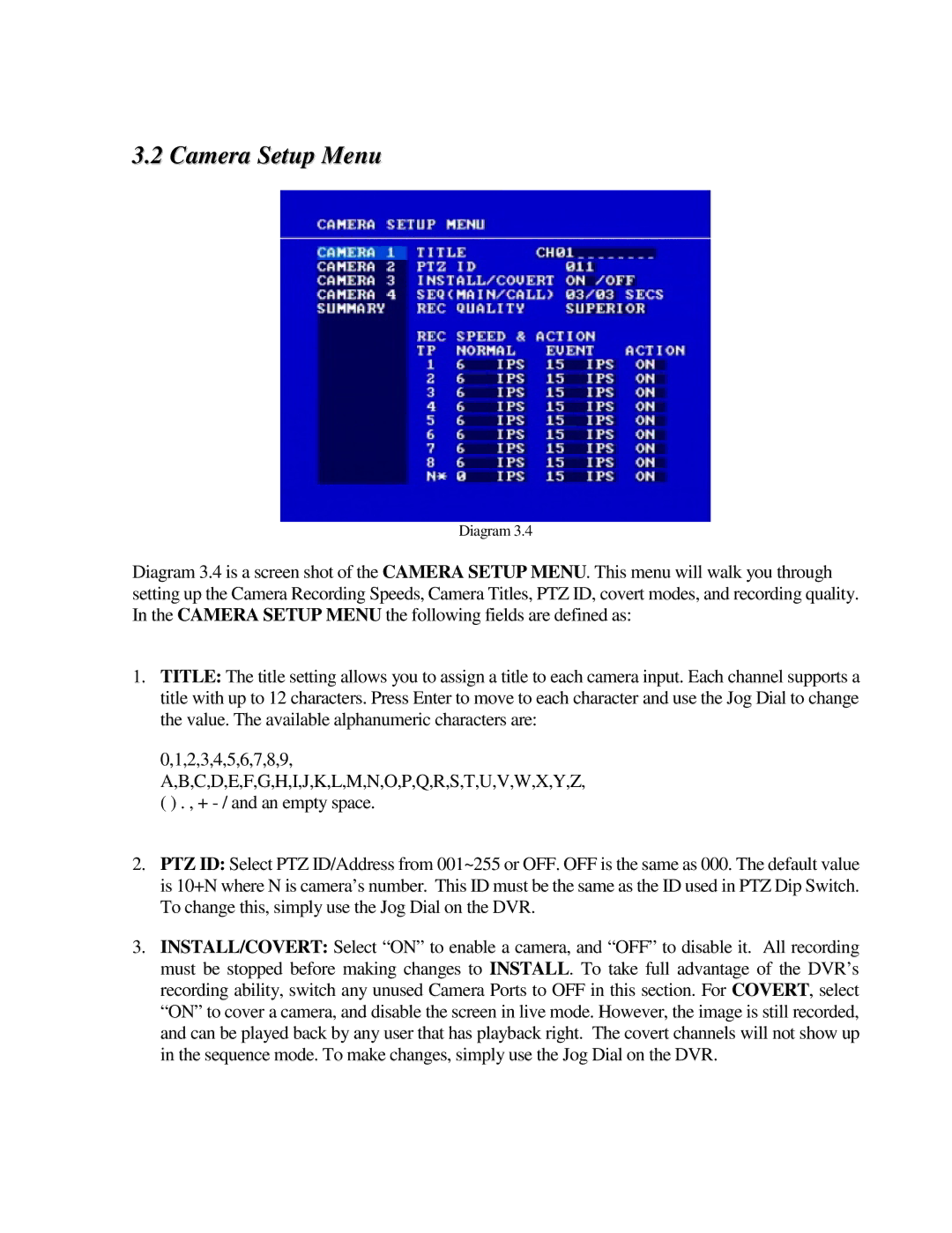 EverFocus EDR410H, EDR810H, EDR810M, EDR410M instruction manual Camera Setup Menu 