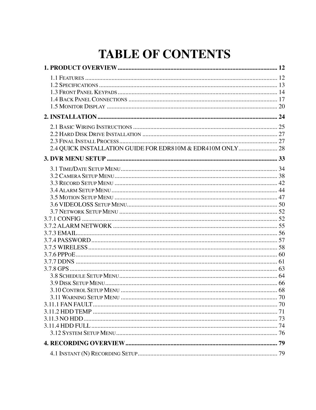 EverFocus EDR410H, EDR810H, EDR810M, EDR410M instruction manual Table of Contents 