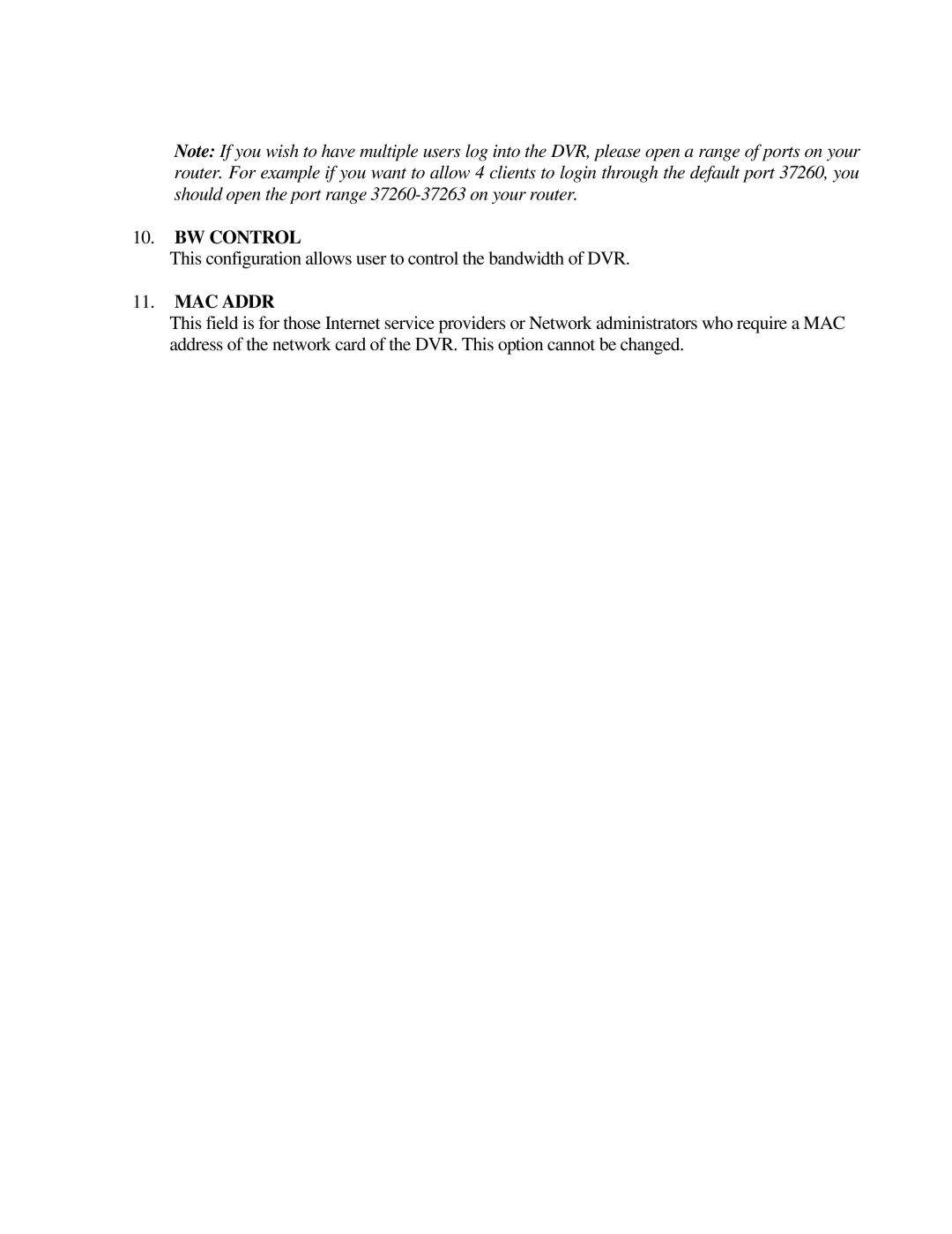 EverFocus EDR410H, EDR810H, EDR810M, EDR410M instruction manual BW Control, MAC Addr 