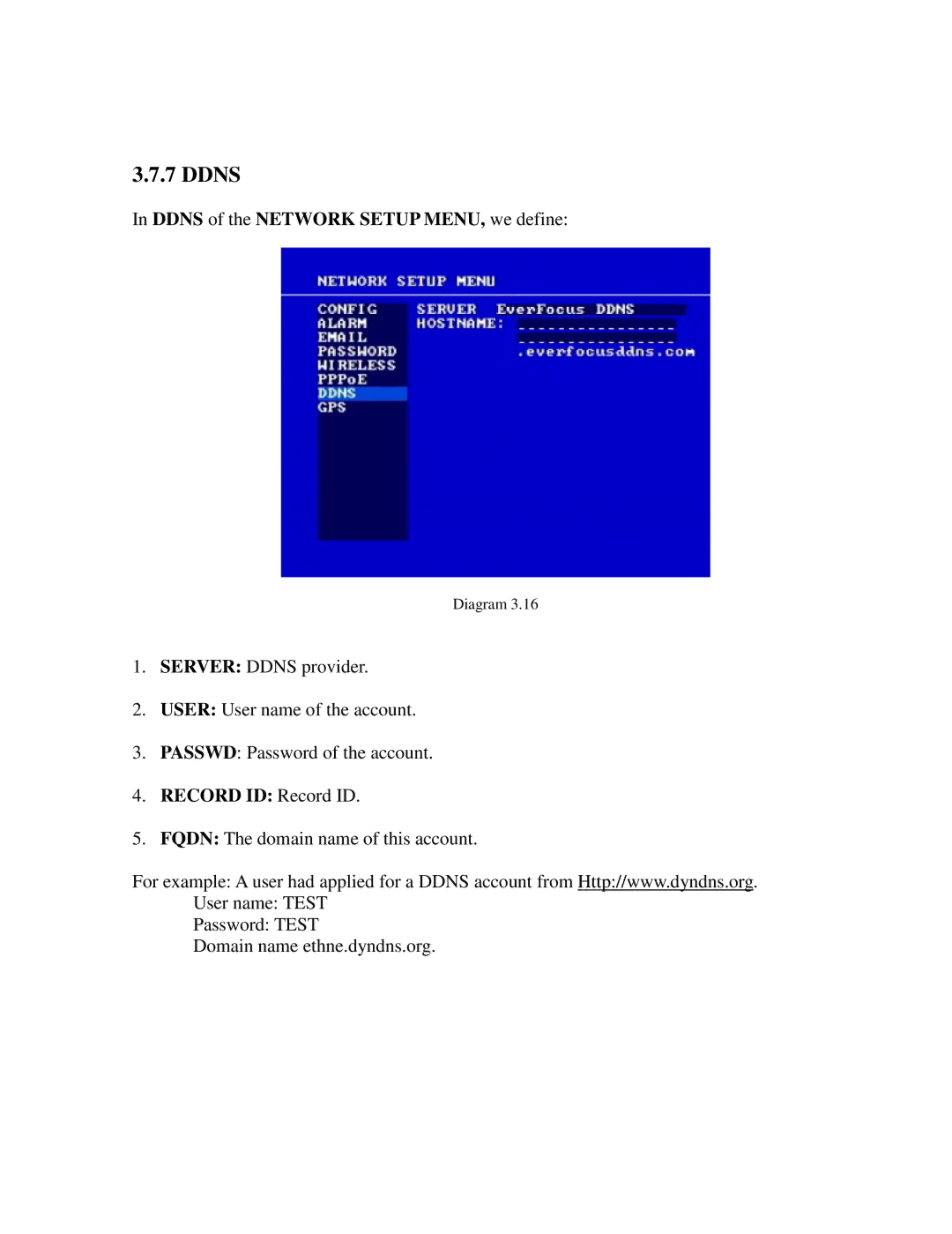 EverFocus EDR810H, EDR410H, EDR810M, EDR410M Ddns of the Network Setup MENU, we define, Record ID Record ID 