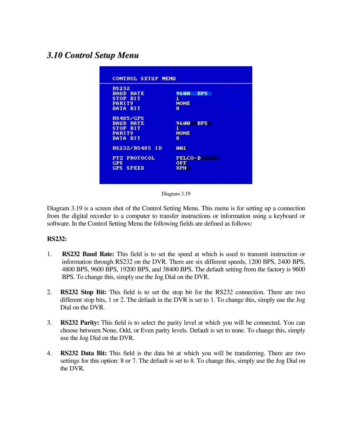 EverFocus EDR410M, EDR810H, EDR410H, EDR810M instruction manual Control Setup Menu, RS232 