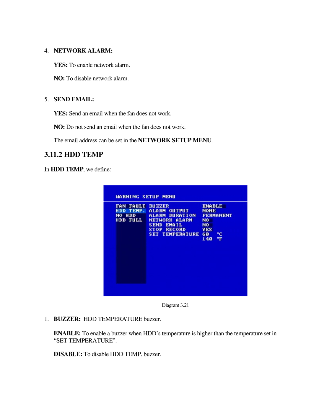 EverFocus EDR810M, EDR810H, EDR410H, EDR410M instruction manual HDD Temp, Network Alarm, Send Email 