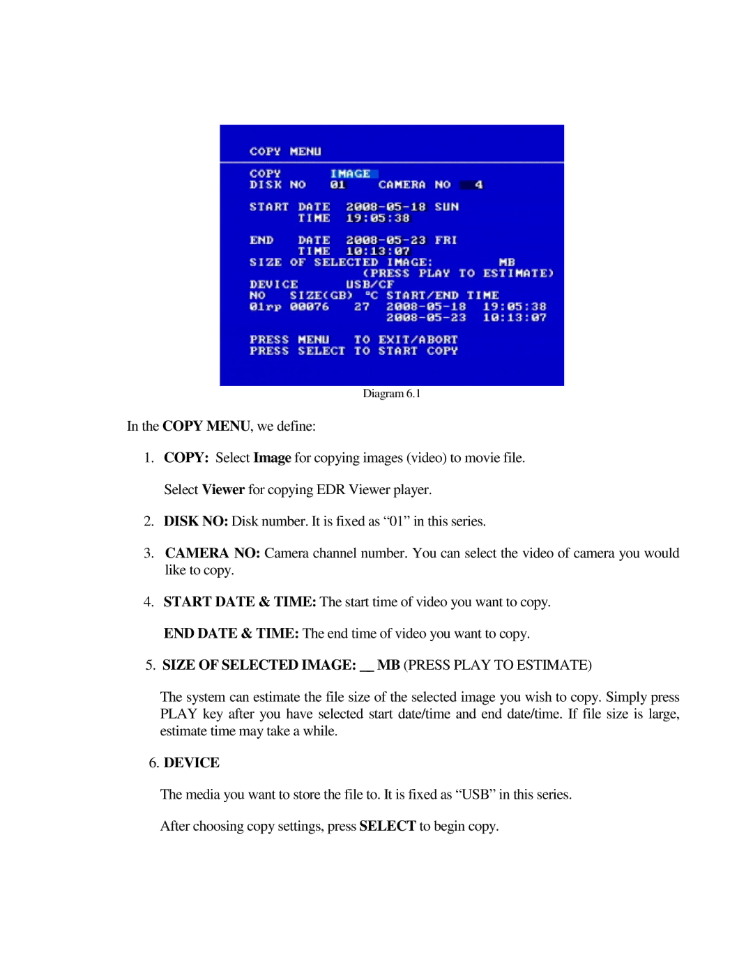 EverFocus EDR810M, EDR810H, EDR410H, EDR410M instruction manual Size of Selected Image MB Press Play to Estimate, Device 