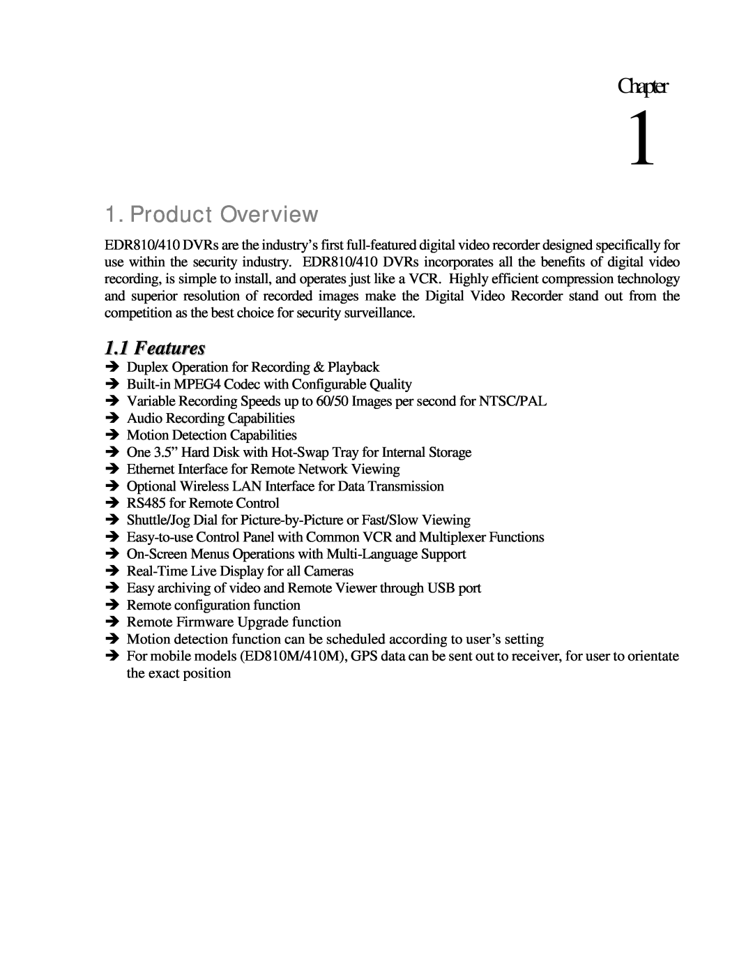 EverFocus EDR410M, EDR810H, EDR410H, EDR810M instruction manual Chapter, Product Overview, Features 