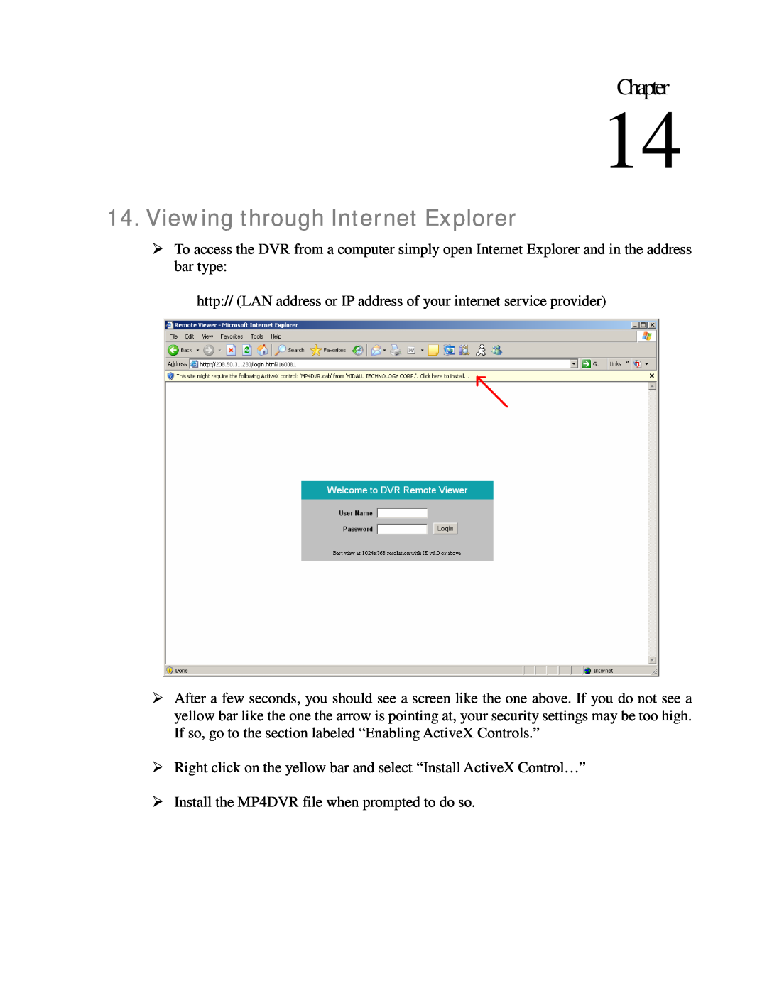 EverFocus EDR410H, EDR810H, EDR810M, EDR410M instruction manual Viewing through Internet Explorer, Chapter 