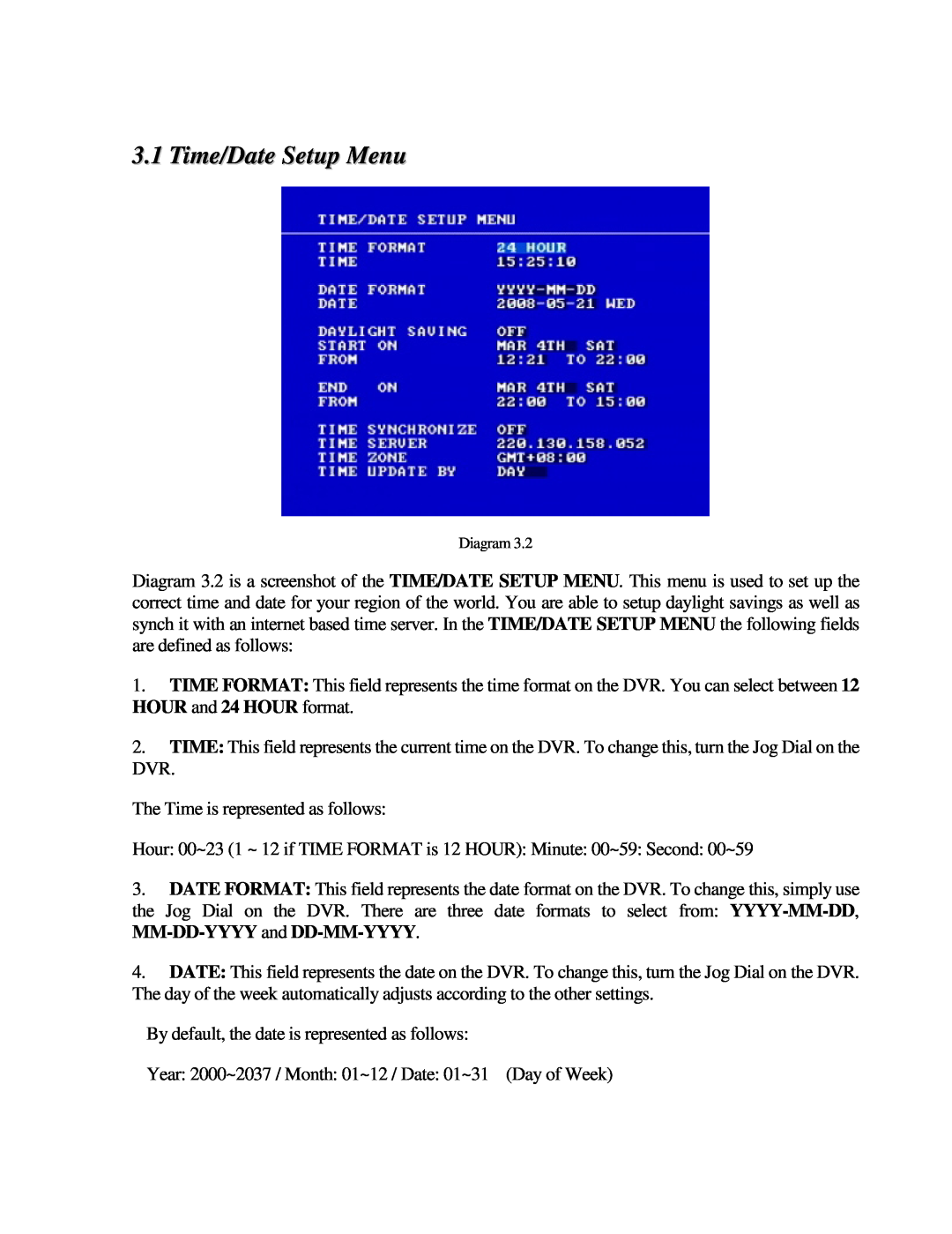 EverFocus EDR410H, EDR810H, EDR810M, EDR410M instruction manual Time/Date Setup Menu 