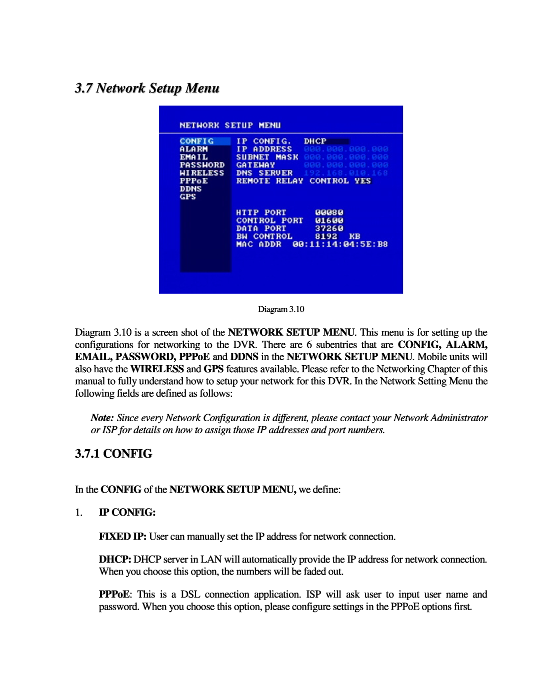 EverFocus EDR410M, EDR810H, EDR410H, EDR810M instruction manual Network Setup Menu, Config 