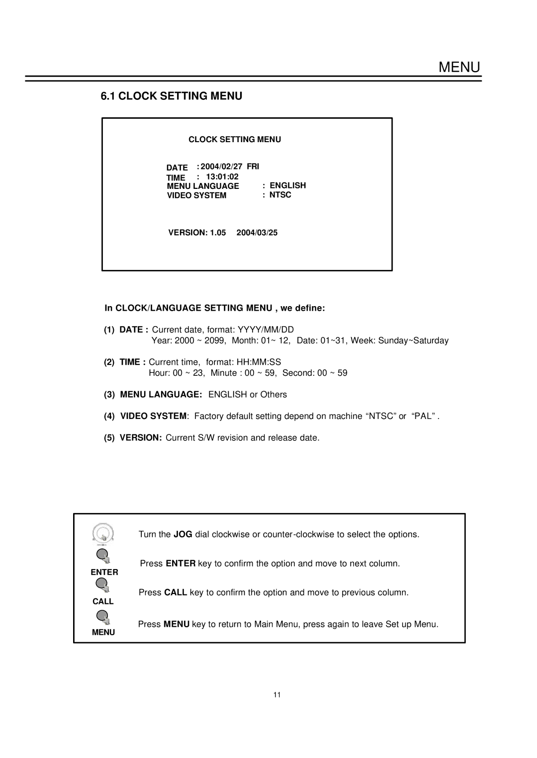 EverFocus EDSR-400, EDSR-600 instruction manual Clock Setting Menu, CLOCK/LANGUAGE Setting Menu , we define 