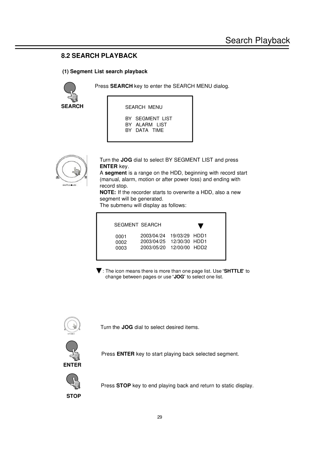 EverFocus EDSR-400, EDSR-600 instruction manual Search Playback, Enter, Stop 