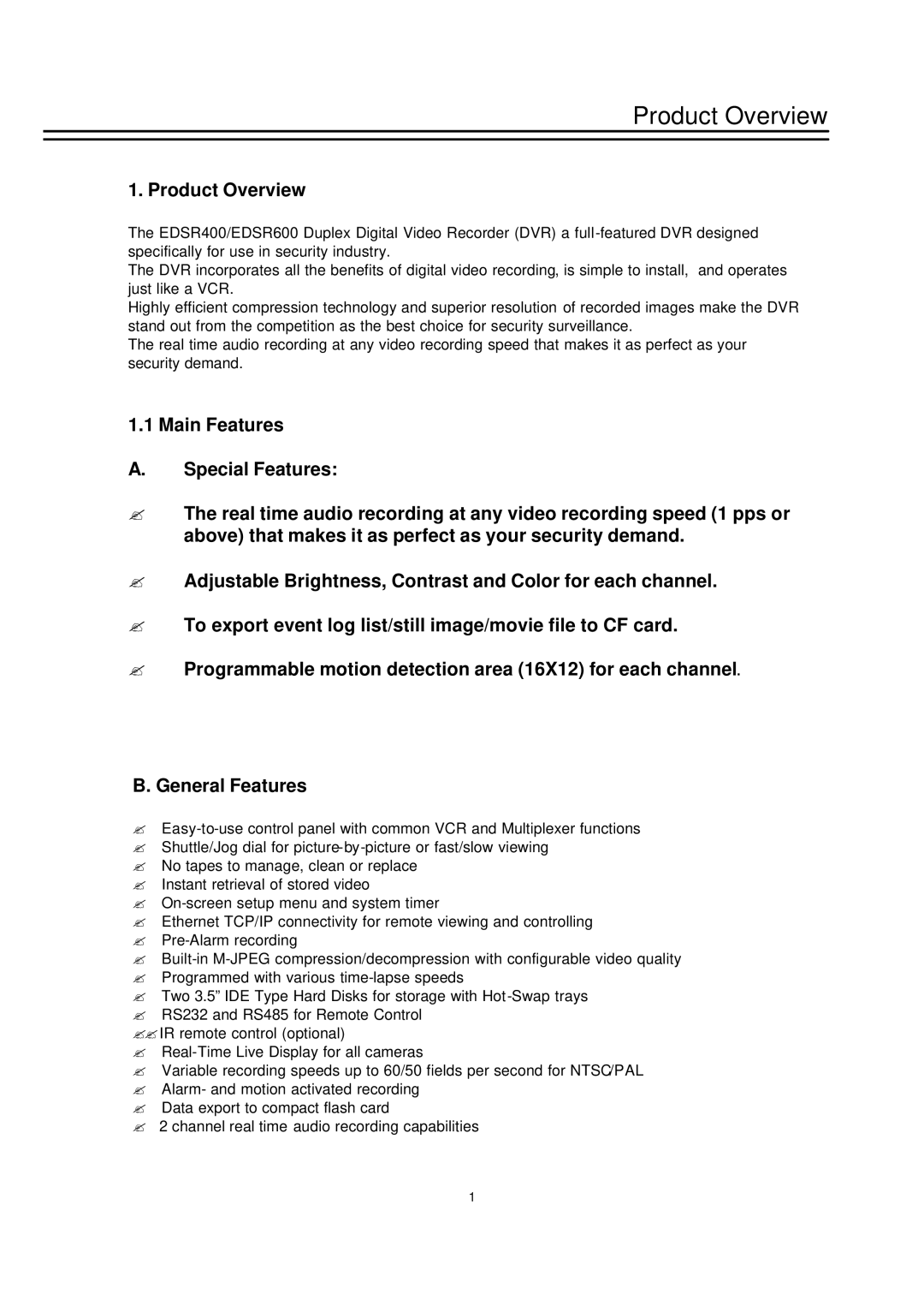 EverFocus EDSR-400, EDSR-600 instruction manual Product Overview 