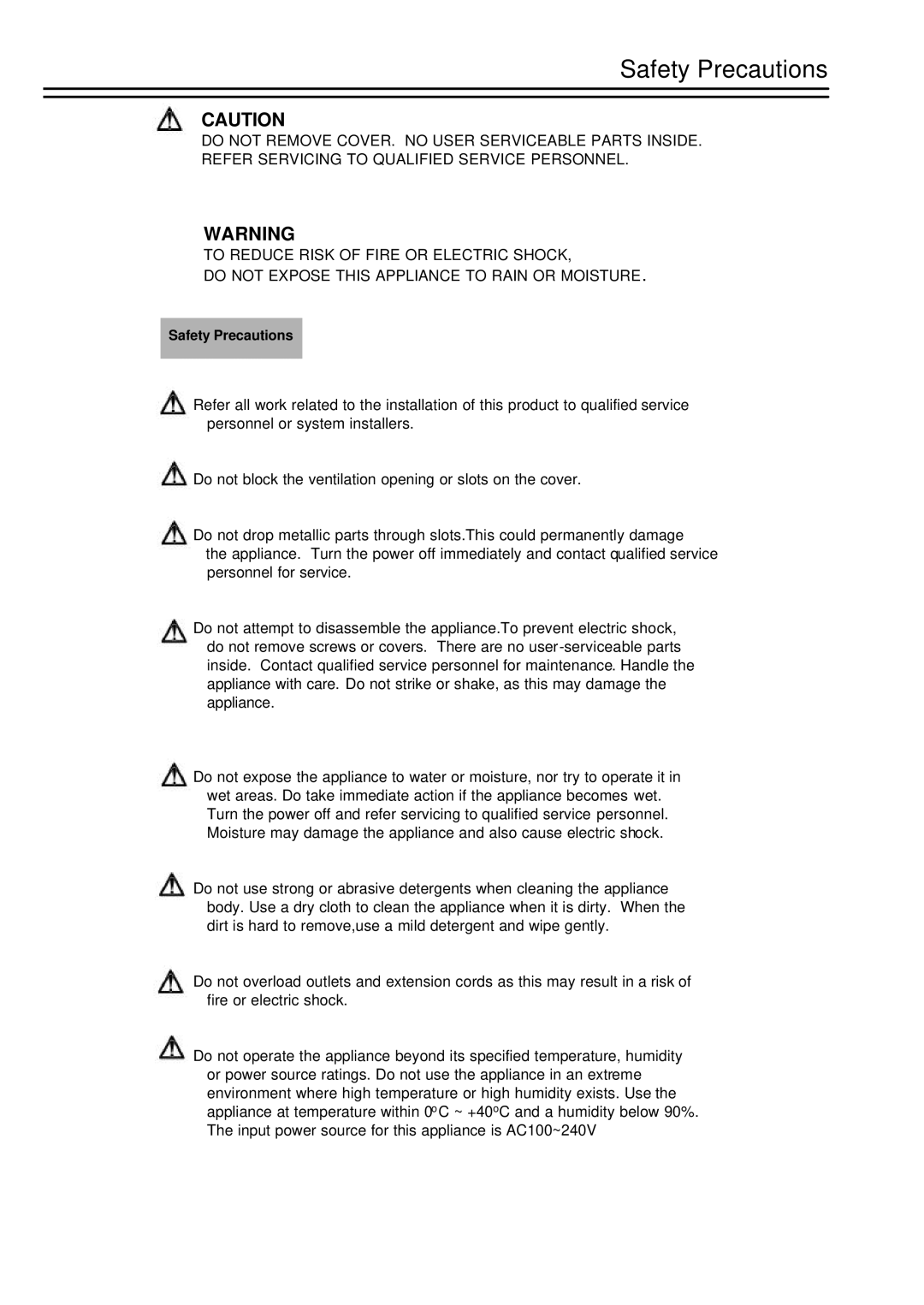 EverFocus EDSR-900, EDSR-1600 instruction manual Safety Precautions 