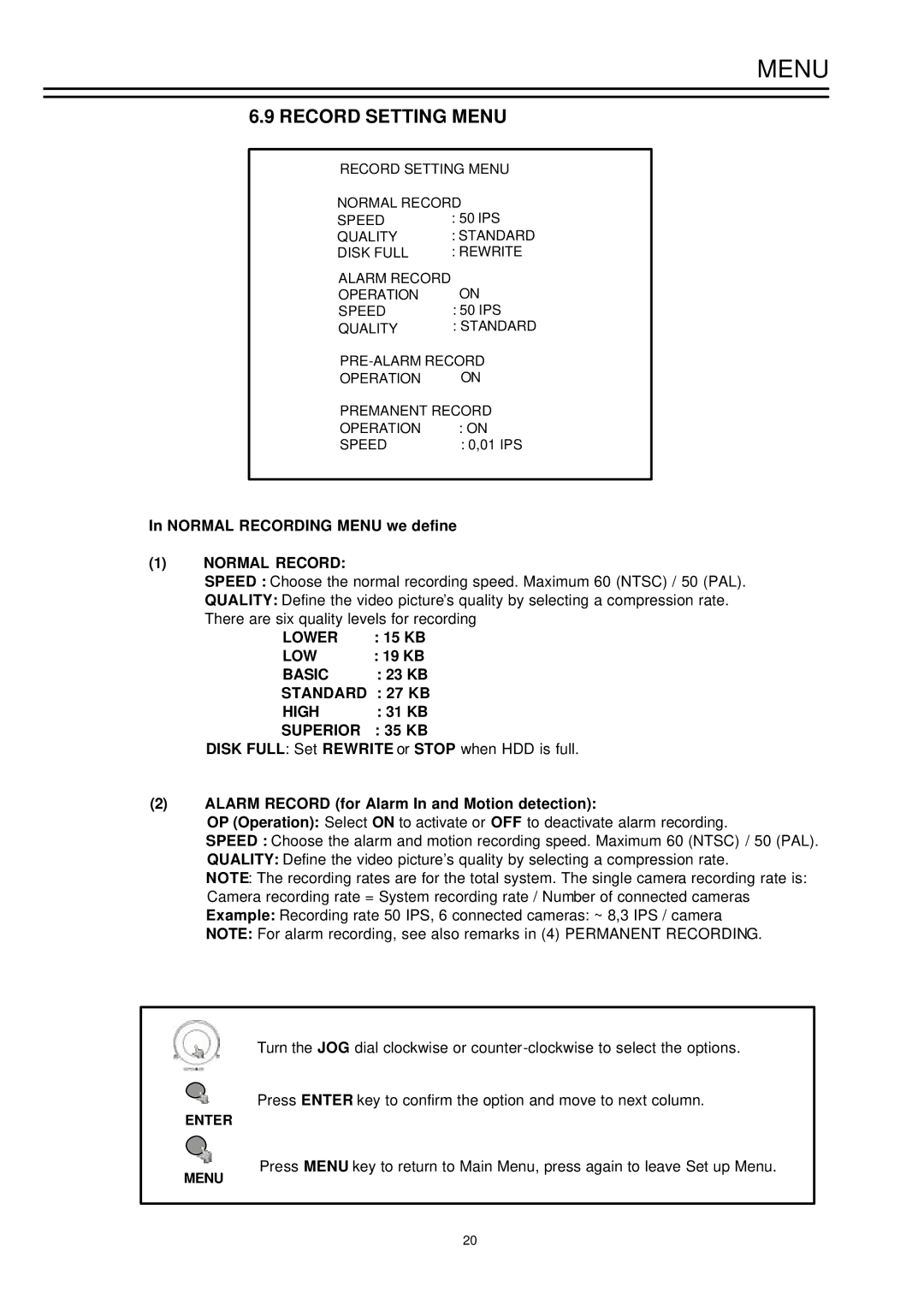 EverFocus EDSR-1600, EDSR-900 instruction manual Record Setting Menu 