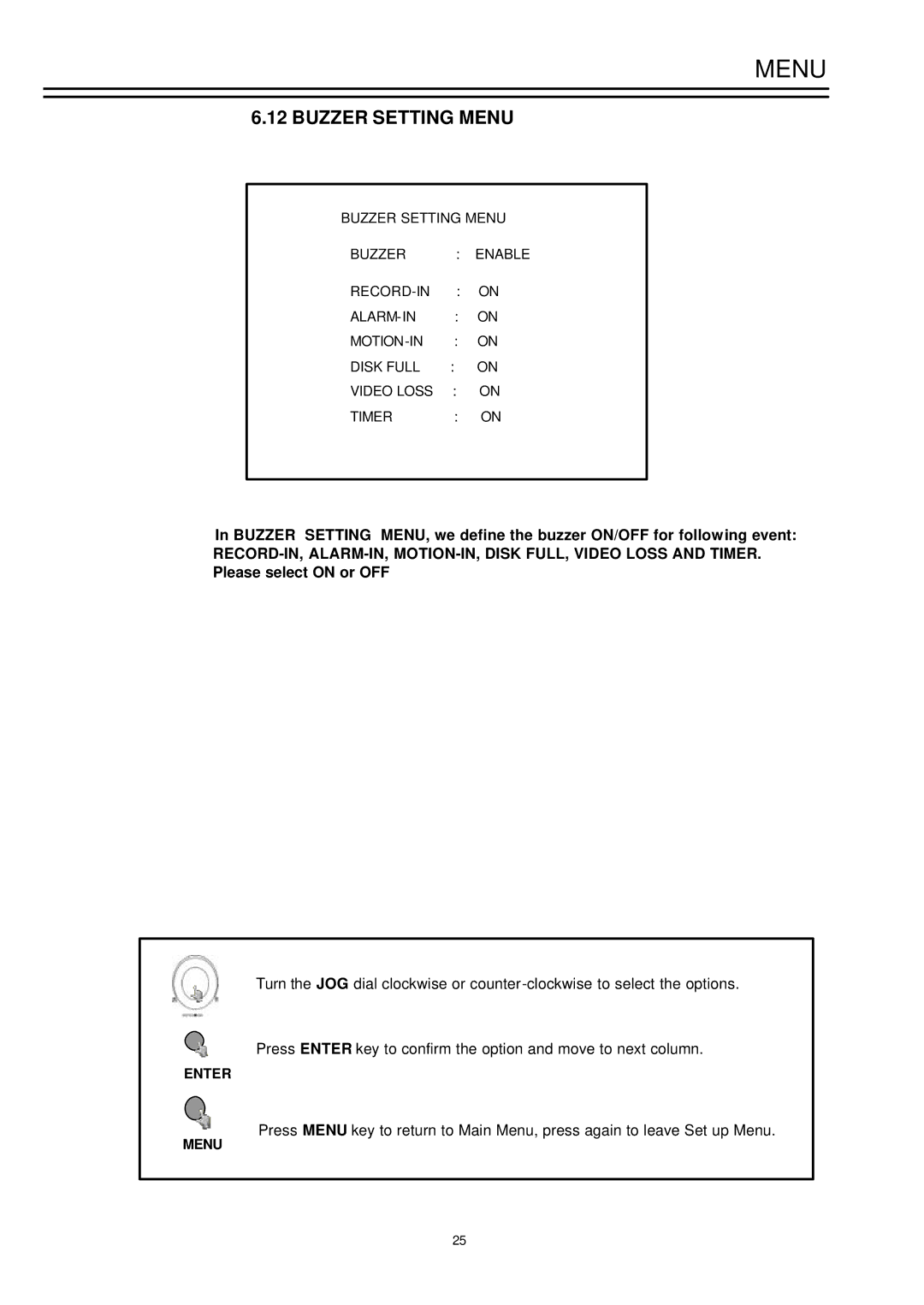 EverFocus EDSR-900, EDSR-1600 instruction manual Buzzer Setting Menu 