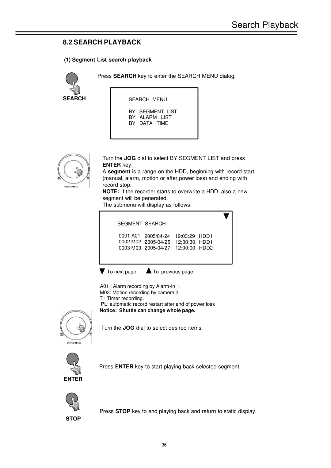 EverFocus EDSR-1600, EDSR-900 instruction manual Search Playback, Segment List search playback 