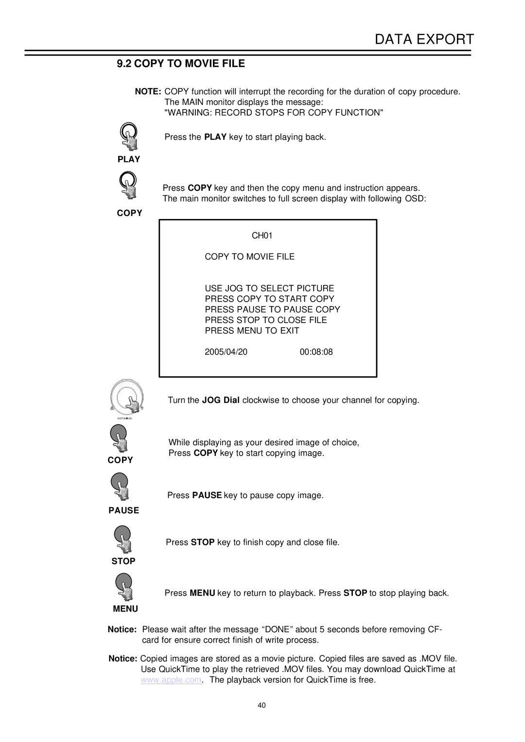 EverFocus EDSR-1600, EDSR-900 instruction manual Copy to Movie File, Menu 