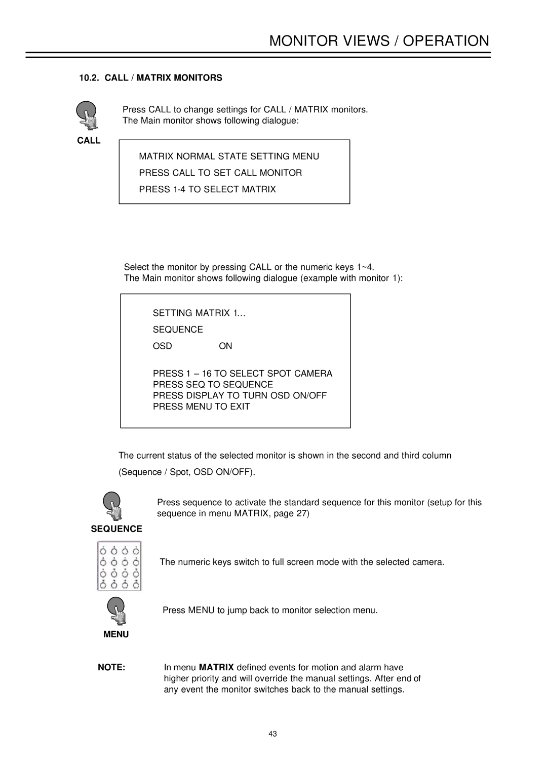 EverFocus EDSR-900, EDSR-1600 instruction manual Call / Matrix Monitors, Sequence 